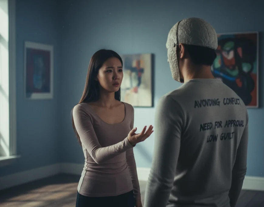 가면을 쓴 연인의 심리적 이유를 파악하는 20대 한국 여성