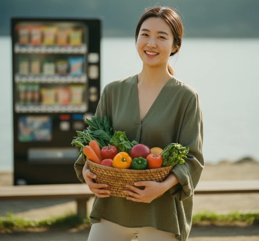 장에 해로운 음식을 피하고 건강한 식단을 선택하는 젊은 한국 여성의 모습