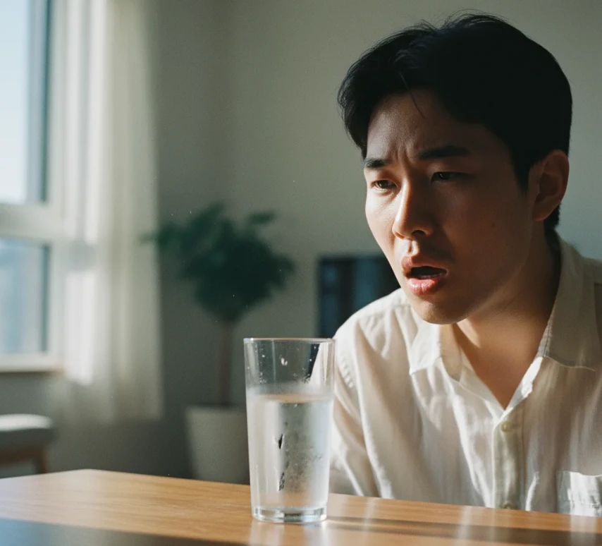 입마름과 갈증을 느끼는 한국인 남성