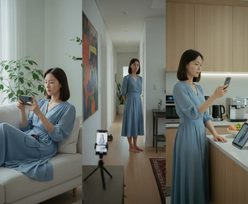 공기계를 다양한 용도로 활용하는 한국 여성의 모습