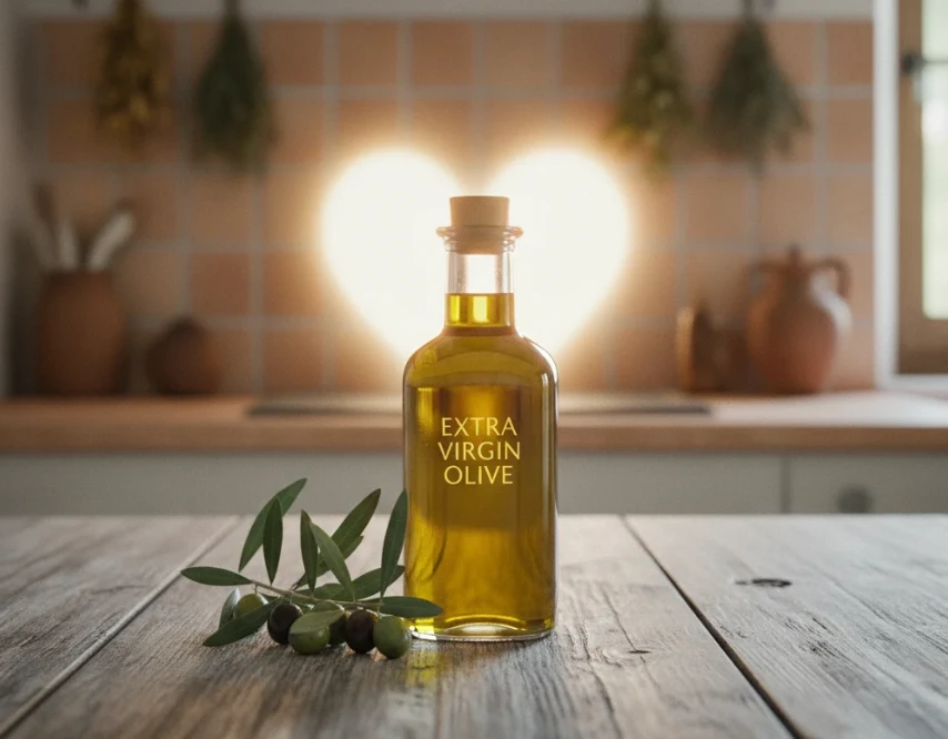 올리브 열매와 함께 있는 엑스트라 버진 올리브 오일 이미지 올리브 열매와 함께 있는 엑스트라 버진 올리브 오일 이미지