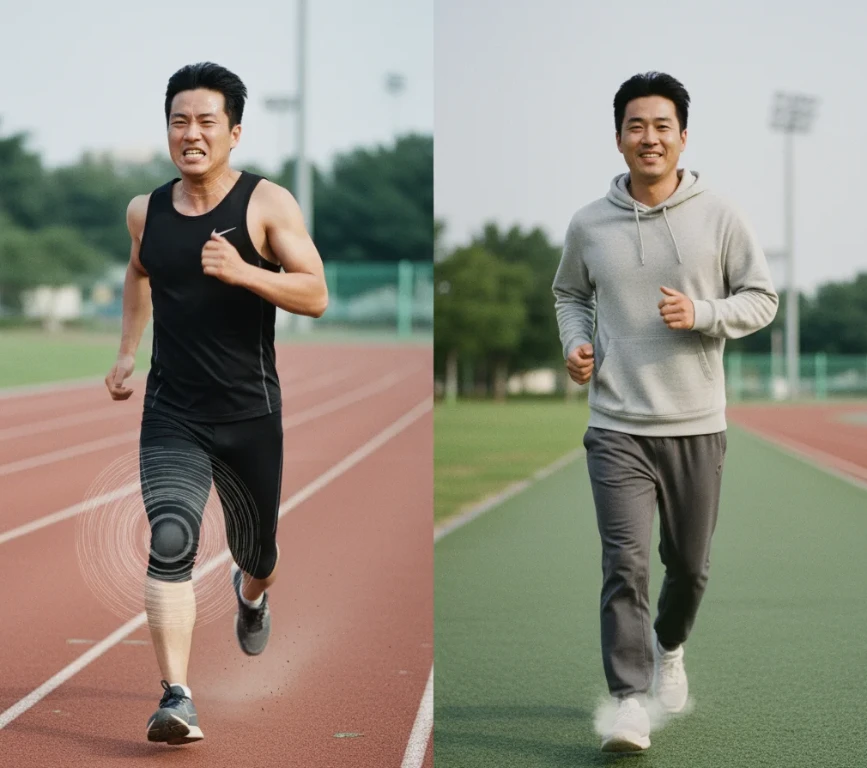 빠르게 달리는 사람과 슬로우 조깅을 하는 사람의 비교 이미지