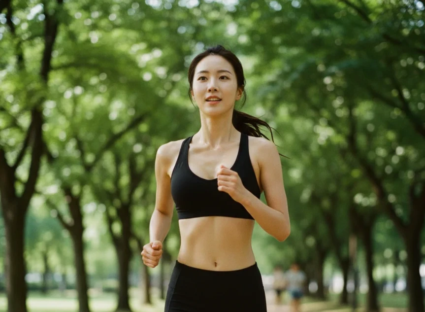 건강하고 활기찬 모습으로 운동하는 한국 여성