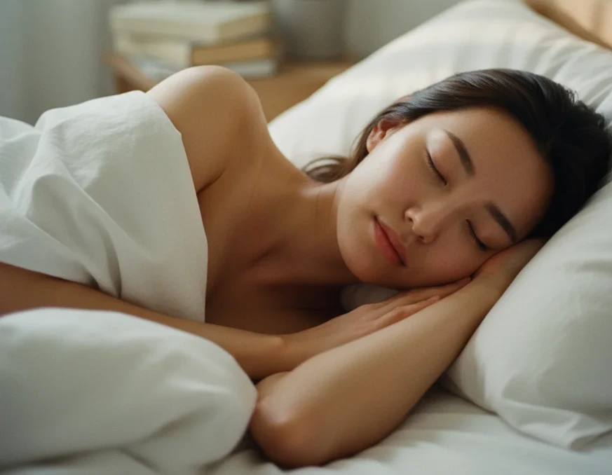 깊은 잠에 빠져 평화롭게 잠든 한국 여성 깊은 잠에 빠져 평화롭게 잠든 한국 여성