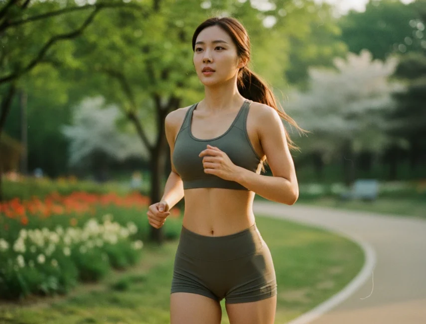 이른 아침 가볍게 조깅하는 한국 여성