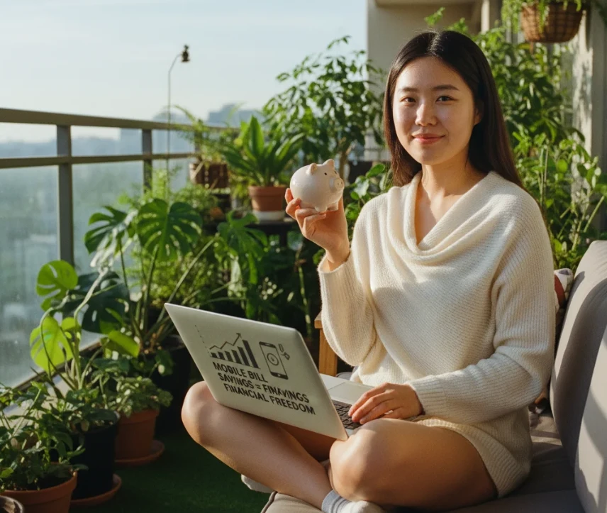 노트북을 사용하며 미소 짓는 한국 여성의 모습