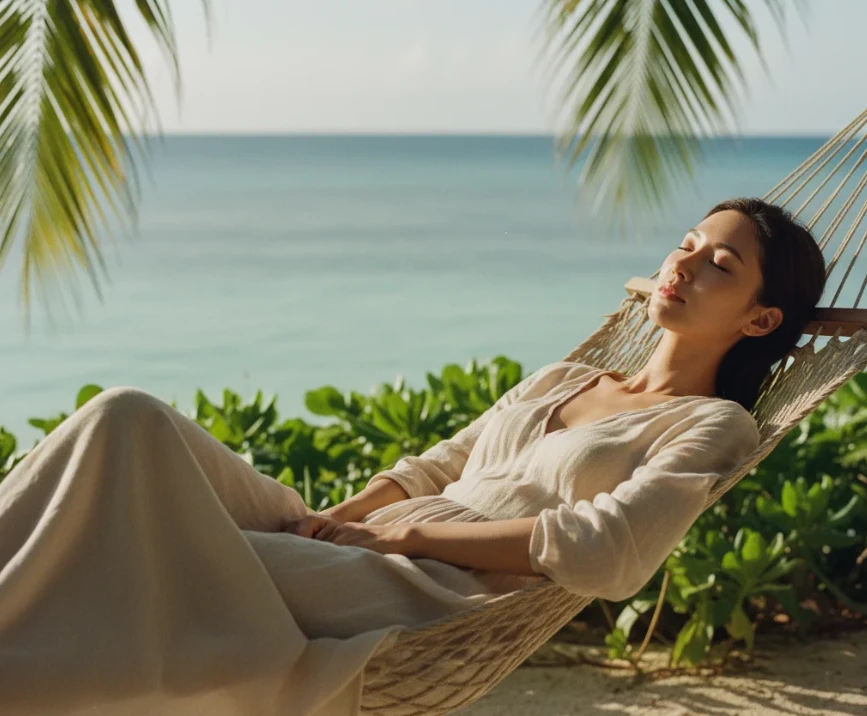 휴양지 리조트에서 편안하게 쉬고 있는 한국 여성 휴양지 리조트에서 편안하게 쉬고 있는 한국 여성