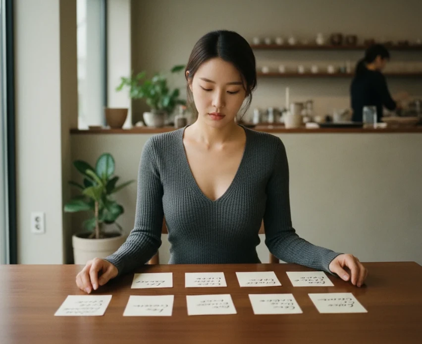 추석 인사말 문구를 신중하게 고르는 한국 여성