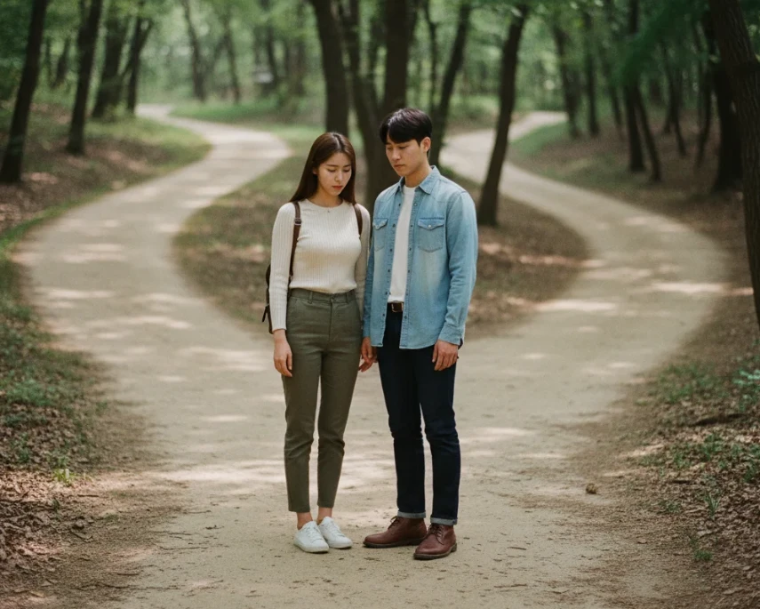 갈림길 앞에서 관계의 다음 단계를 결정해야 하는 20대 한국 남녀