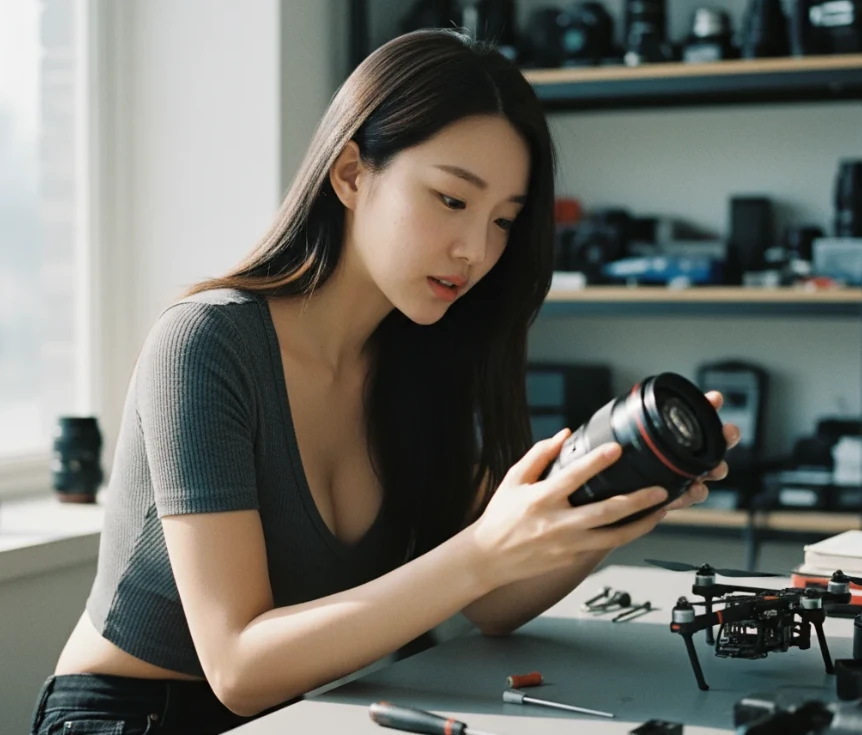 남자의 취미 용품에 호기심을 보이며 적극적으로 참여하려는 20대 한국 여성