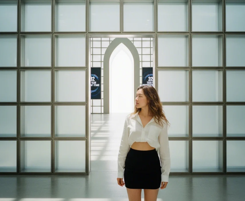 4팀 12개 조를 상징하는 체계적인 배열과 진출의 문을 바라보는 한국 여성 4팀 12개 조를 상징하는 체계적인 배열과 진출의 문을 바라보는 한국 여성