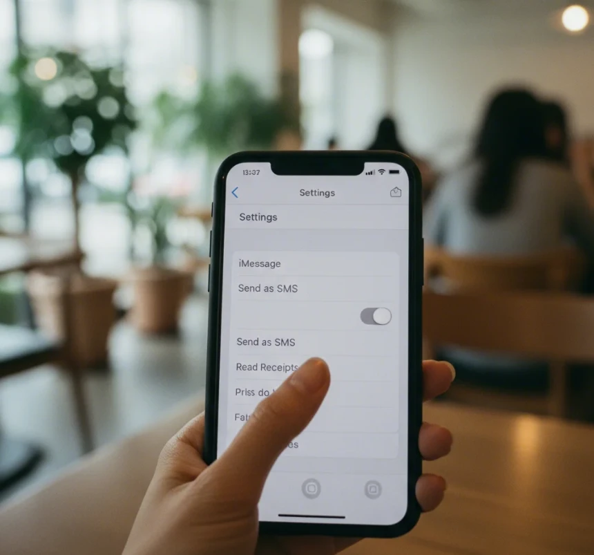 아이폰 설정에서 iMessage 기능을 비활성화(끔)한 상태를 보여주는 화면 클로즈업