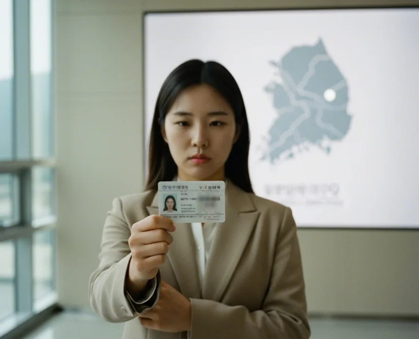 만 24세 청년이 신분증을 들고 경기도 지도를 바라보는 모습