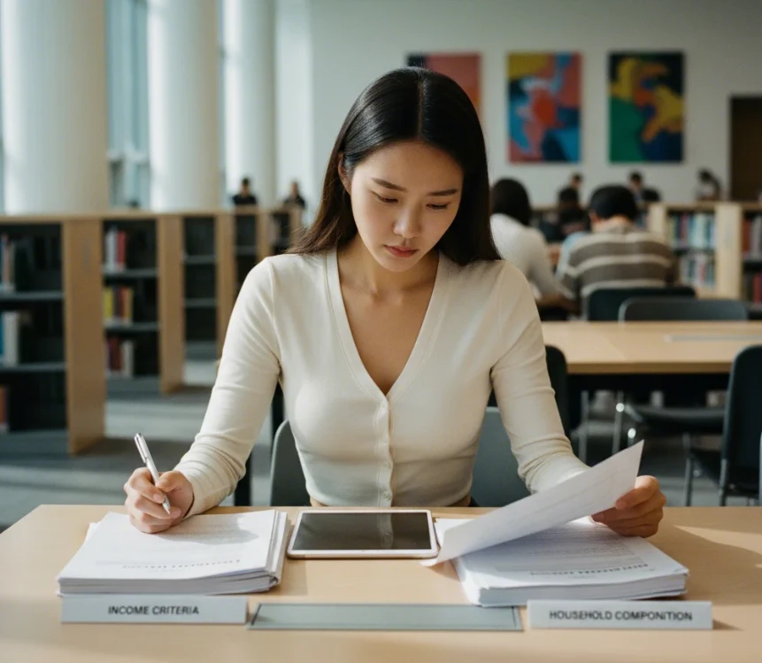 에너지바우처 소득 및 세대원 특성 요건을 상세 분석하는 한국 여성 에너지바우처 소득 및 세대원 특성 요건을 상세 분석하는 한국 여성