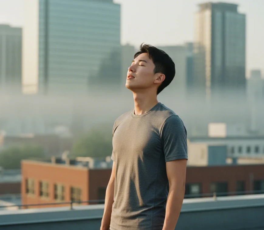 코막힘 해소를 위해 유산소 운동을 하는 한국 남성