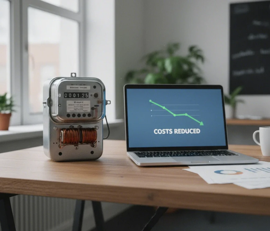 책상 위 전기 요금 계량기 모습