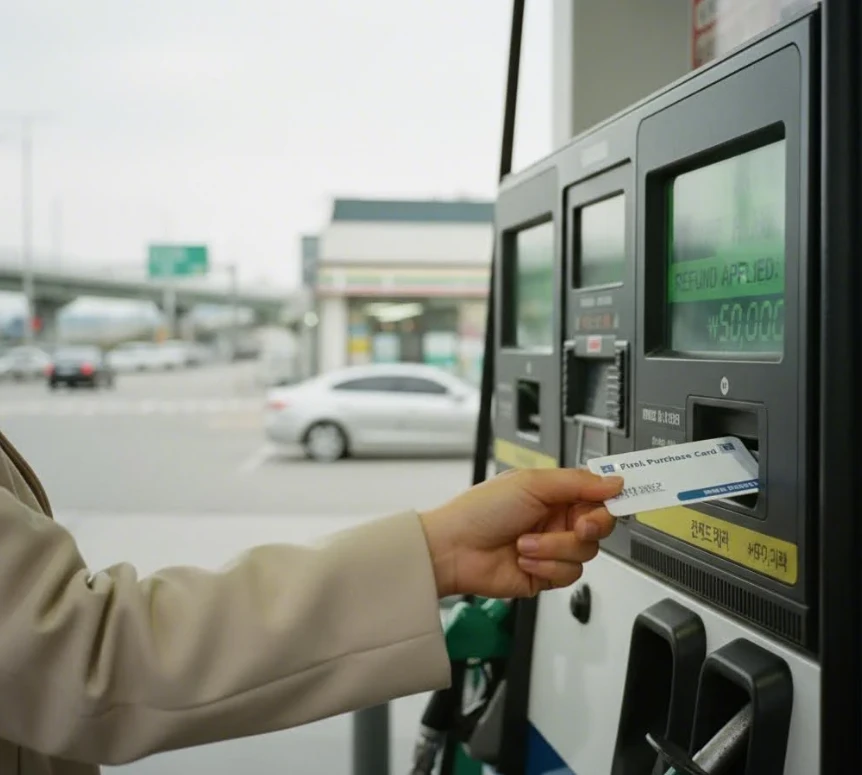 유류 구매 전용 카드로 주유 시 즉시 환급액 차감