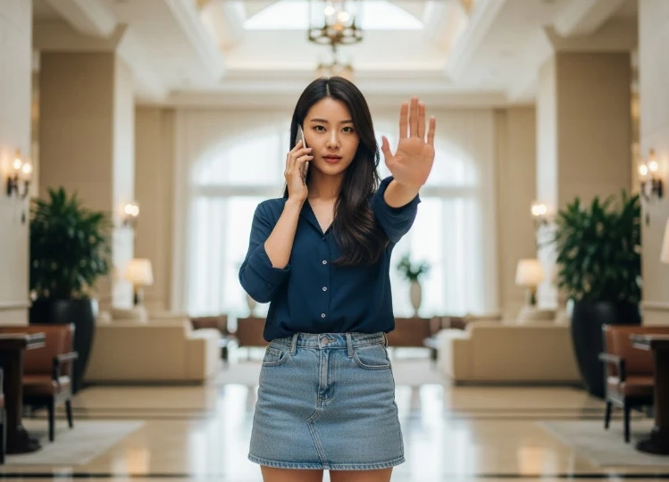 보이스피싱 전화를 차단하는 듯한 한국 여성