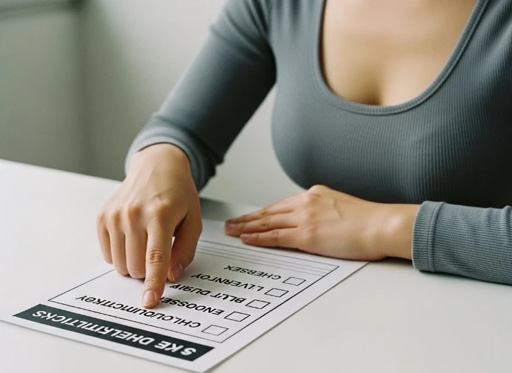 5가지 필수 건강검진 항목을 체크하는 한국 여성 5가지 필수 건강검진 항목을 체크하는 한국 여성
