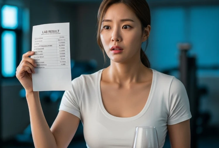 전날 과음이나 운동 후 검사 결과를 보고 놀란 한국 여성