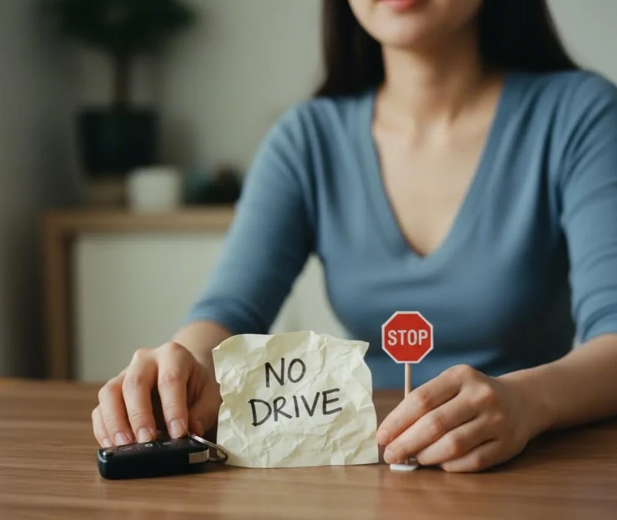 자동차 키와 보호자의 손을 잡는 한국 여성의 손