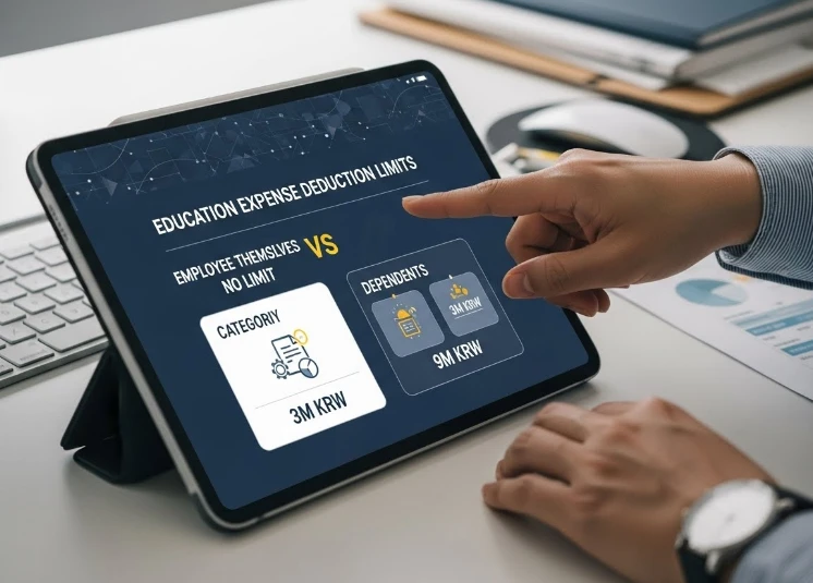 연말정산 교육비 공제 대상 기준과 한도를 보여주는 이미지