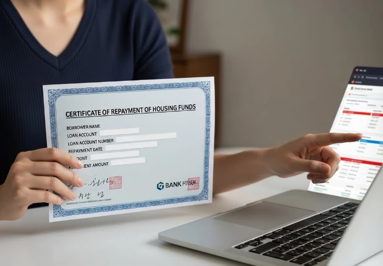 금융기관에서 발급받은 주택자금 상환 증명서를 들고 있는 사람