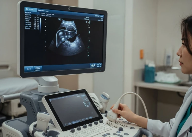 복부 초음파 검사를 상징하는 의료 이미지