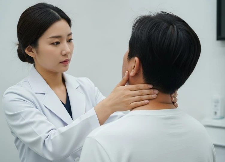 갑상선 초음파 검사 장면과 의료진