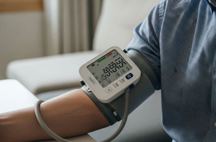 수축기/이완기 혈압 수치를 보여주는 디지털 혈압계