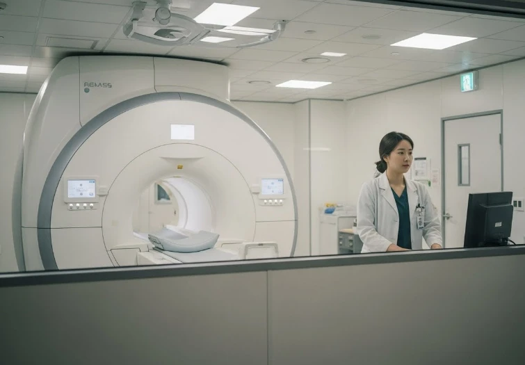 MRI/MRA 기계와 의료진의 모습