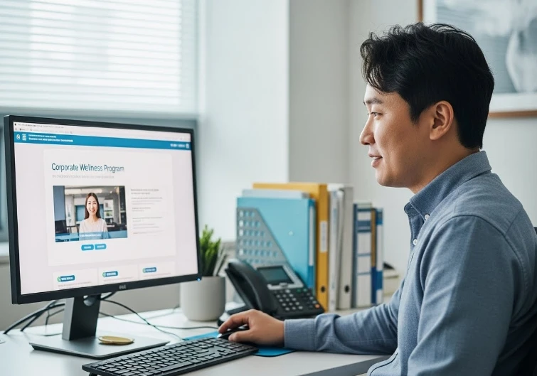 회사 복지 프로그램을 확인하는 직장인