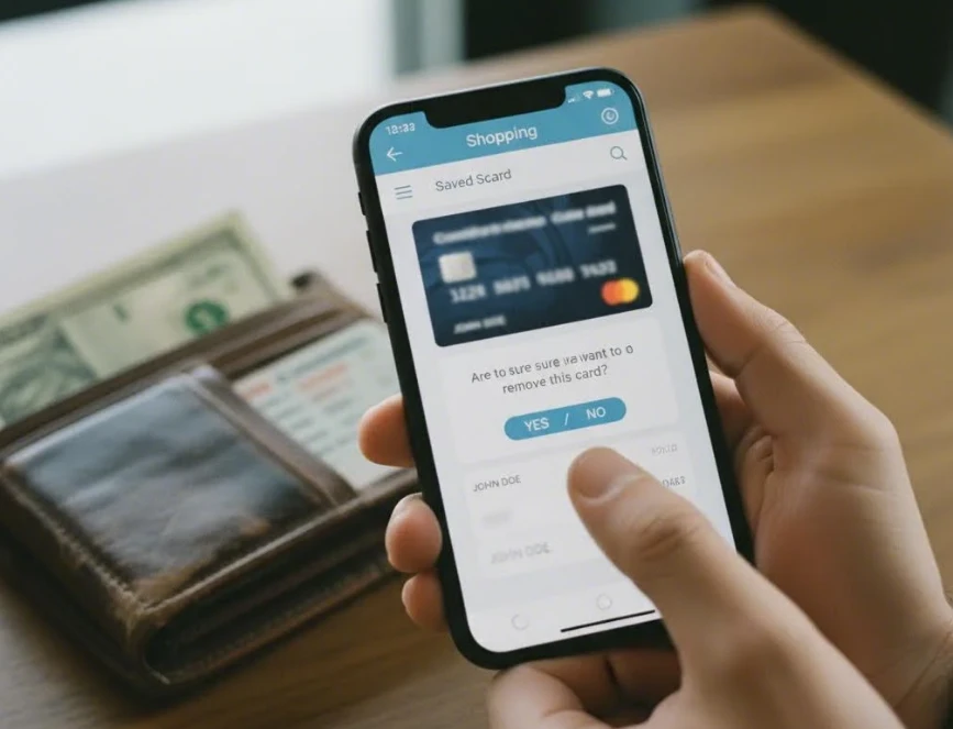 지갑을 닫고 간편 결제 정보 삭제를 상징하는 손동작 지갑을 닫고 간편 결제 정보 삭제를 상징하는 손동작