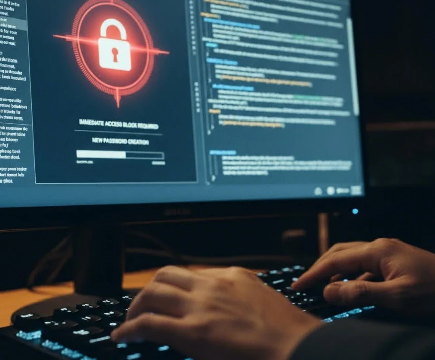 비밀번호를 변경하고 2단계 인증을 설정하는 손의 클로즈업