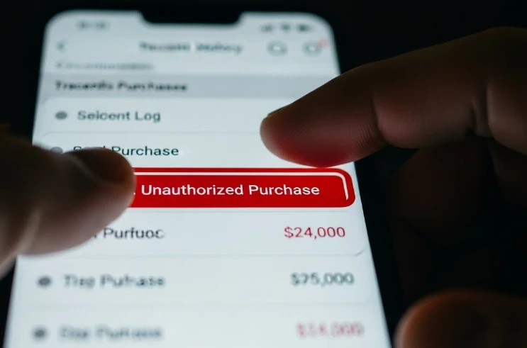 무단 결제 내역을 스크린샷으로 기록하는 스마트폰 화면