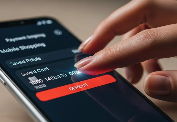 쿠팡 앱에서 등록된 신용카드 정보를 삭제하는 손 쿠팡 앱에서 등록된 신용카드 정보를 삭제하는 손