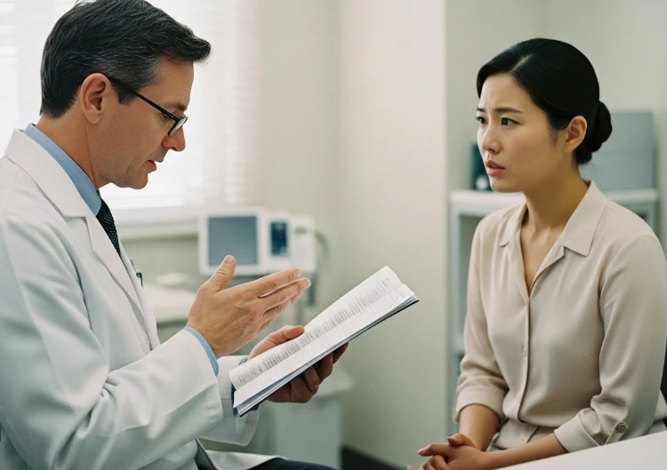 의사와 상담하는 환자 모습 의사와 상담하는 환자 모습