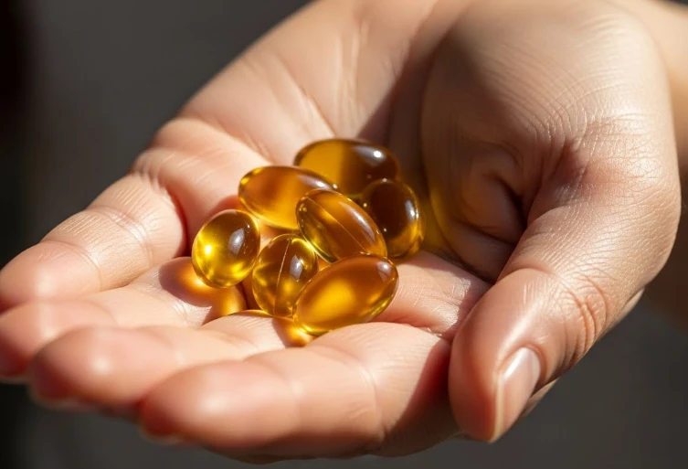 투명한 노란색의 올리브오일 캡슐