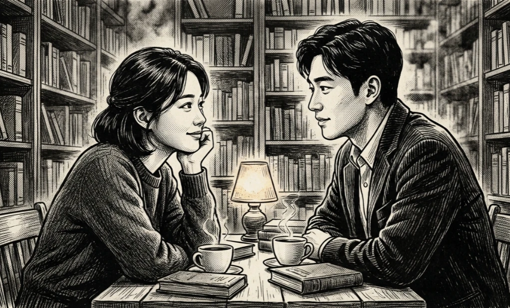 대화 중 상대방을 깊이 응시하는 남녀 대화 중 상대방을 깊이 응시하는 남녀